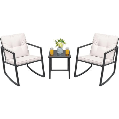Rocking Wicker Bistro Set, Patio Outdoor Furniture Conversation Sets with Porch Chairs
